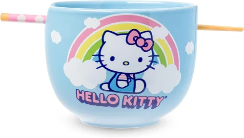 Vista 74 de Silver Buffalo Sanrio Hello Kitty Flowers, cuenco de ramen con palillos Patrón de flores de Hello Kitty