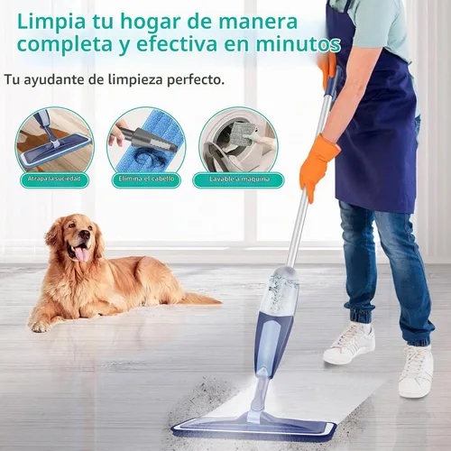 Vista 7 de Mopa con aerosol para limpieza de suelos, mopa de microfibra para pisos de madera TRAV-ROUND con 3 almohadillas lavables reutilizables, apta