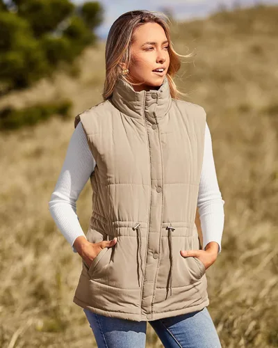 Vista 3 de BTFBM Chaleco casual para mujer, con botones, con cremallera, acolchado, con cordón, sin mangas, con bolsillos