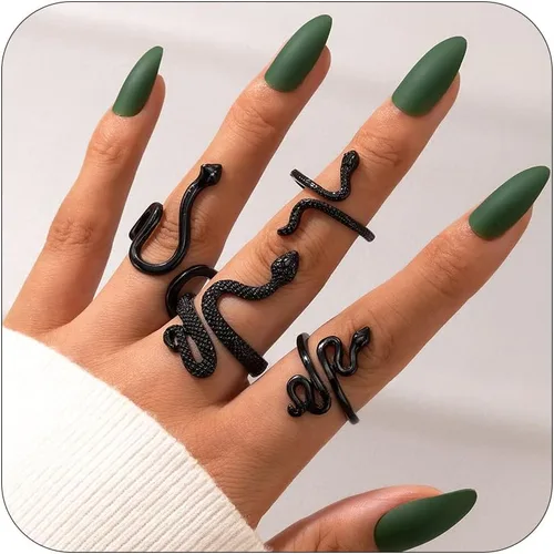 Vista 7 de Anillo de serpiente apilable para mujer, juego de anillos de plata ajustables, anillo de serpiente dorada, juego de joyería gótica para mujer