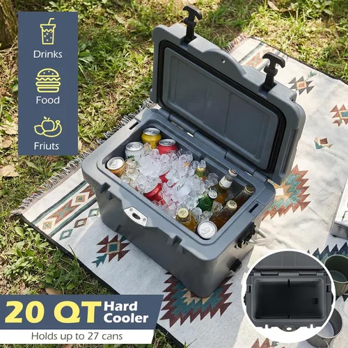 Vista 4 de Goplus Enfriador duro, baúl aislado con asas portátiles, portavasos, regla, abridor de botellas, retención de hielo de 6 días para bebidas