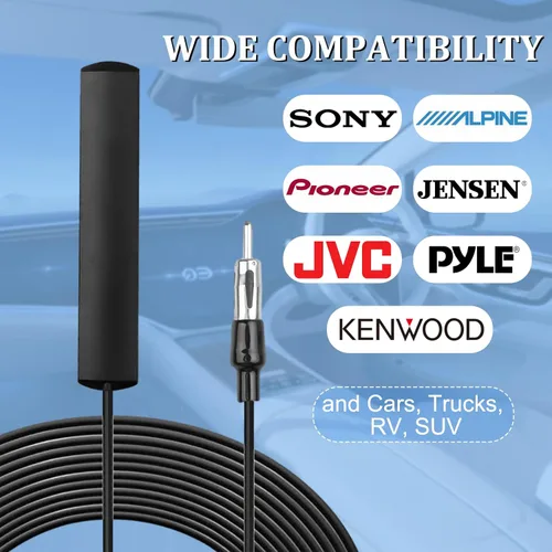 Vista 4 de Antena de radio universal para automóvil, AM FM, antena de parche de montaje adhesivo para parabrisas oculto con cable y conector de enchufe DIN