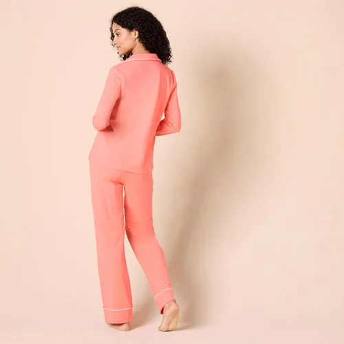 Vista 3 de Tienda Essentials - Pijama de modal de algodón para mujer, conjunto de camisa de manga larga y pantalones largos