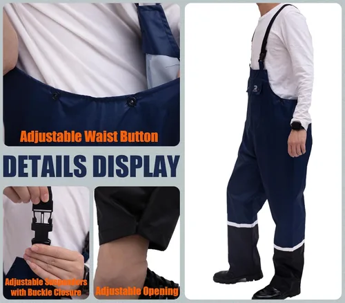 Vista 2 de RainRider Pantalones con peto de lluvia para hombres y mujeres, pantalones de seguridad Oxford 150D, pantalones de trabajo resistentes impermeables