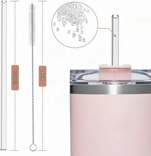 Vista 6 de Pajitas de repuesto para vasos Stanley de 40 onzas y 30 onzas, paquete de 6 popotes reutilizables con cepillo de limpieza, 12 pulgadas de largo
