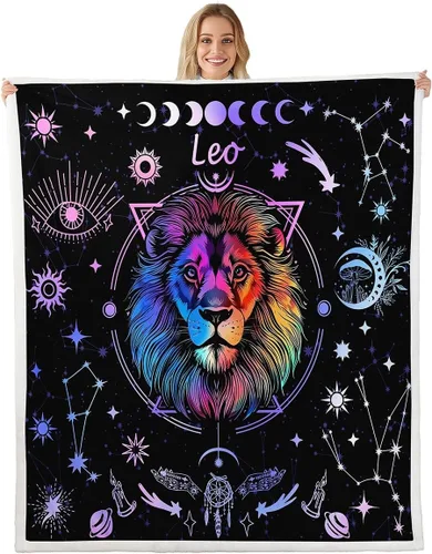 Vista 16 de Manfei Acuario - Manta de astrología trippy para niños y niñas, decoración de habitación de doce constelaciones, manta de forro polar suave