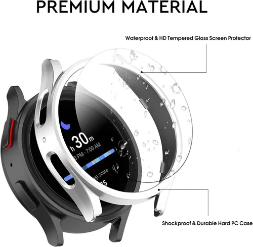 Vista 2 de Paquete de 12+4 Fundas para Samsung Galaxy Watch FE/5/4 de 40 mm con Protector de Pantalla de Vidrio Templado, Funda Protectora Resistente a