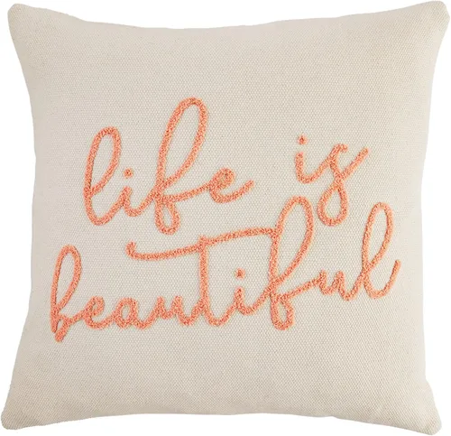 Vista 6 de Mud Pie Color Sentiment - Almohada Dhurrie, 22 x 22 pulgadas, Hello Sunshine