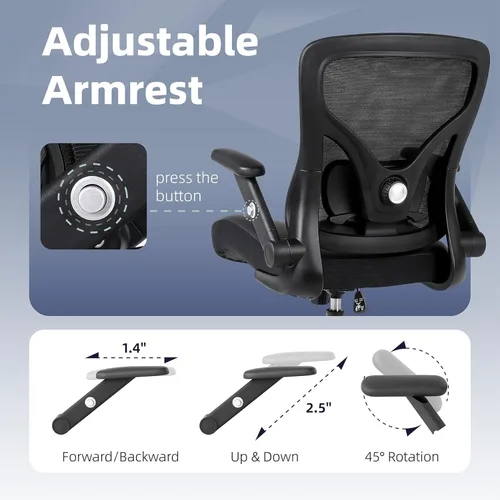 Vista 4 de ralex-chair Silla de oficina ergonómica con soporte lumbar ajustable, silla de escritorio con respaldo de malla y asiento de piel sintética, silla