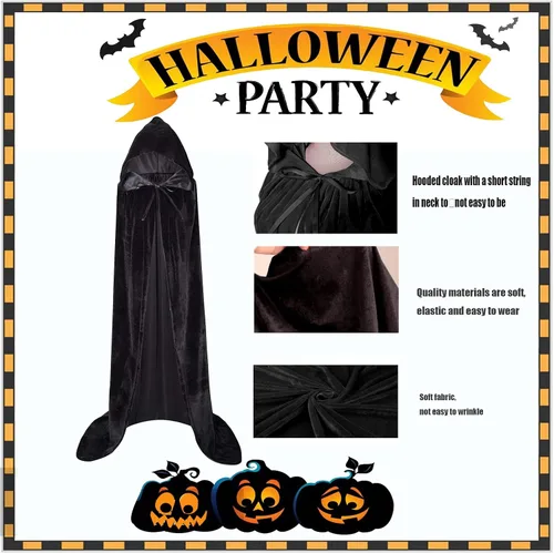 Vista 4 de Capa larga con capucha de terciopelo para Navidad, Halloween, capa de disfraces con capucha para mascarada