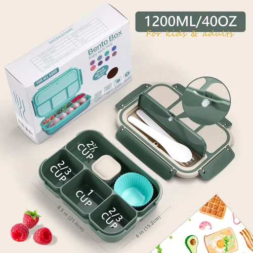 Vista 3 de Lonchera Bento para adultos para hombres y mujeres, lonchera Bento para niños y niñas, para la escuela, recipientes para adultos con 4