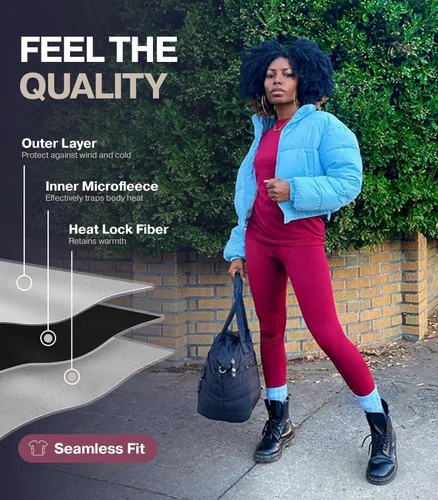 Vista 4 de Thermajane - Ropa interior larga térmica para mujer, conjunto de pijama con forro de vellón, ideal como capa base, para climas fríos