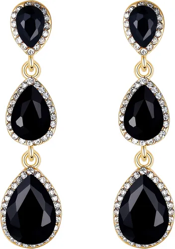 Vista 62 de EleQueen Pendientes de cristal austriaco en tono dorado para mujer, forma de pera de 2.5 pulgadas, color esmeralda