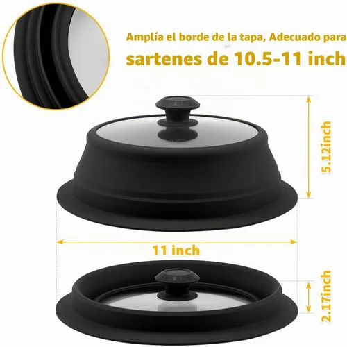 Vista 4 de Tapa plegable para salpicaduras de microondas con cubierta de vidrio templado ventilado, tapa wok apta para microondas, olla de vapor y olla redonda