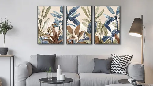 Vista 5 de Arte de Pared Botánico Enmarcado Grande - Decoración de Pared de Hojas Tropicales 16"x24" Juego de 3 Impresiones de Arte Bohemio Beige Pintura