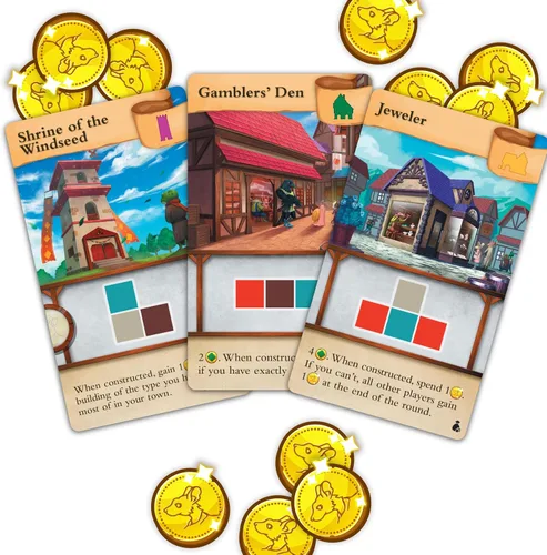 Vista 3 de AEG Tiny Towns: Fortune Expansion Agrega nuevos edificios, introduce dinero El uso inteligente de recursos limitados determina el éxito 1-6