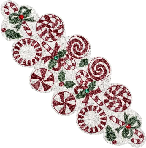 Vista 15 de CLEENTABLE Camino de mesa decorativo con cuentas de 36 pulgadas, diseño floral hecho a mano con respaldo de poliéster duradero para comedor, mesa