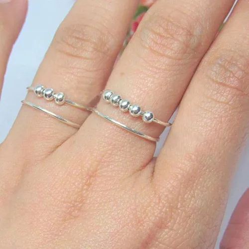 Vista 4 de Anillo antiestrés de doble capa para mujer, anillos ajustables para aliviar el estrés, anillos giratorios para hombres