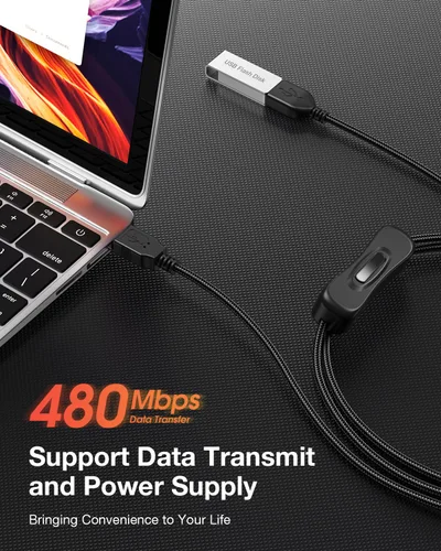 Vista 2 de ANDTOBO Cable de extensión de interruptor USB, cable de extensión USB mejorado con cable de interruptor de encendido y apagado para tiras LED