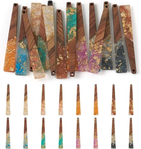 Vista 8 de Beadthoven - Abalorios de madera de resina, aretes de bricolaje para hacer dijes, colgantes de madera de resina geométrica, piezas bohemias