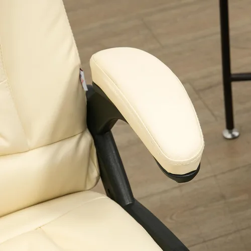 Vista 9 de HOMCOM, silla de oficina ejecutiva, ergonómica, piel sintética, con calor, masaje vibratorio., Cuero, Crema