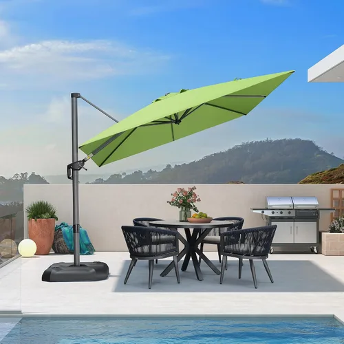 Vista 100 de PURPLE LEAF Sombrilla de patio de 8 pies para exteriores, sombrilla voladiza cuadrada de aluminio con rotación de 360 grados para jardín, terraza