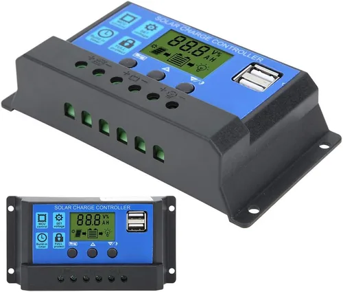 Vista 8 de Control de carga de batería Salida USB dual 12V/24V 30A Regulador inteligente Energía solar, controlador de panel solar con pantalla LCD, regulador