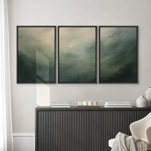 Vista 452 de SIGNWIN Lienzo enmarcado para pared, juego de arte neutro de bosque brumoso, ilustraciones en tono tierra, arte moderno, decorativo, bohemio