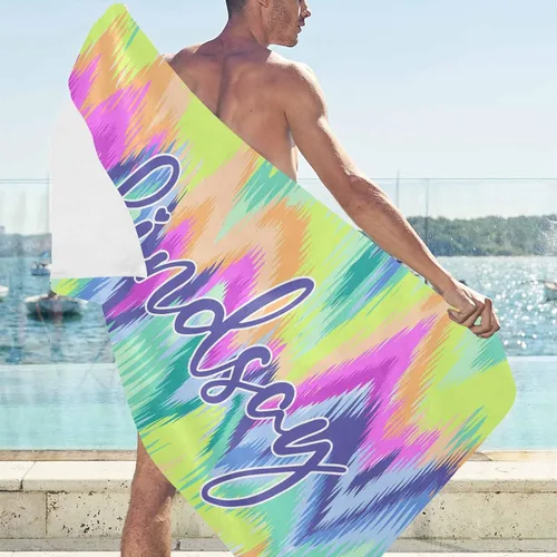Vista 3 de MyPupSocks Toallas de playa personalizadas de teñido anudado para niños y adultos, toalla de piscina, regalos personalizados con nombre, toallas