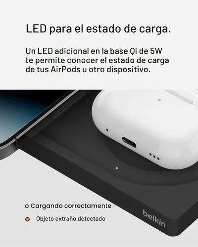 Vista 6 de Belkin BoostCharge Pro - Estación de carga inalámbrica 2 en 1 con MagSafe de 15 W, cargador de carga rápida compatible con iPhone 15, 14, 13 y 12