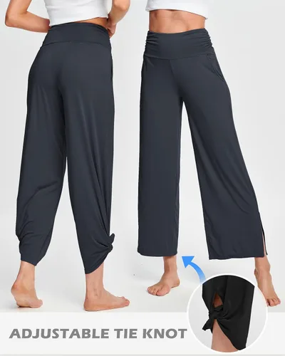 Vista 3 de HARTPOR Pantalones de yoga de pierna ancha para mujer, pantalones palazzo, pantalones casuales de cintura alta, pantalones de pijama cómodos