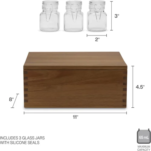 Vista 2 de Gourmet Basics - Caja de almacenamiento de hierbas con frascos de vidrio, 11 x 8 x 4.5 pulgadas