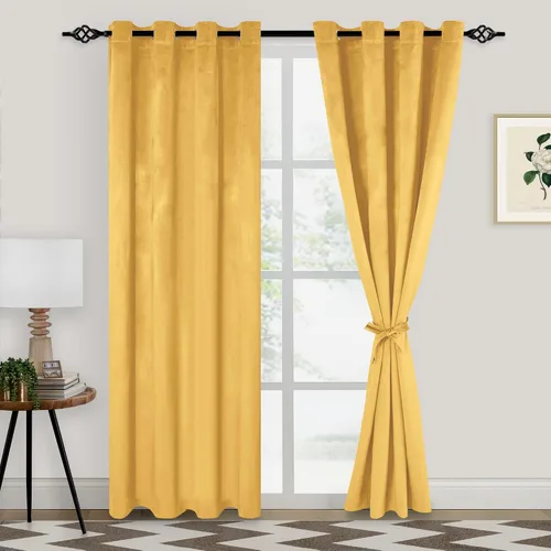 Vista 26 de XWZO Cortinas de terciopelo azul de 63 pulgadas de largo, elegantes cortinas de lujo suaves para sala de estar, aislamiento térmico, oscurecimiento