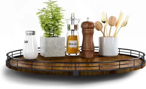 Vista 47 de Marble Lazy Susan - Tocadiscos para mesa, bandeja redonda de mármol de grano de madera antigua de 10 pulgadas para mesa de comedor, encimera de Negro