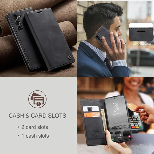 Vista 6 de Kowauri Funda para Samsung Galaxy S23, diseño clásico de piel con cierre magnético, con ranura para tarjetero, a prueba de golpes, funda protectora