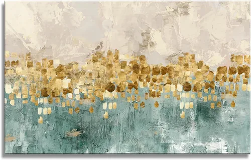 Vista 18 de DZL Art A74769 - Impresiones en lienzo abstractas para pared, pinturas artísticas azules y marrones, lienzo estirado de madera, enmarcado para sala