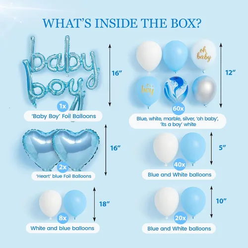 Vista 2 de Decoraciones de baby shower para niño, todo en uno, incluye decoración azul para baby shower, juego de 165 piezas, juego de 165 piezas, decoración
