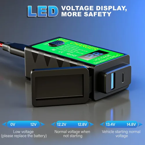 Vista 3 de YONHAN Cargador de teléfono USB para motocicleta de 4.8 A, adaptador SAE a USB con voltímetro e interruptor de encendido/apagado, carga rápida