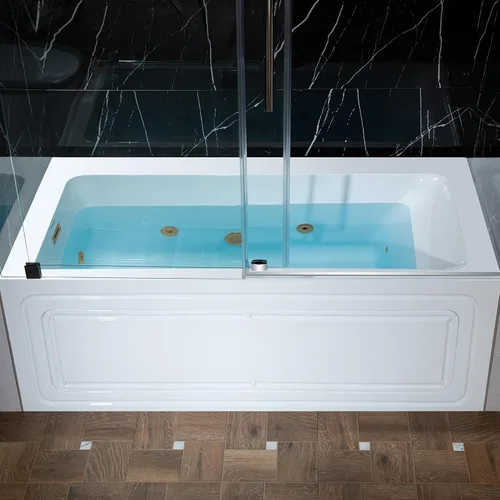 Vista 2 de WOODBRIDGE Bañera de hidromasaje rectangular de acrílico de 60 x 30 pulgadas con calefacción en blanco con drenaje izquierdo, acabado dorado