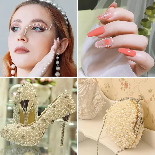 Vista 7 de LOMIMOS 3090 calcomanías de perlas, 4 tamaños, autoadhesivas, beige, parte trasera sintética, decoración de perlas para rostro, belleza, maquillaje
