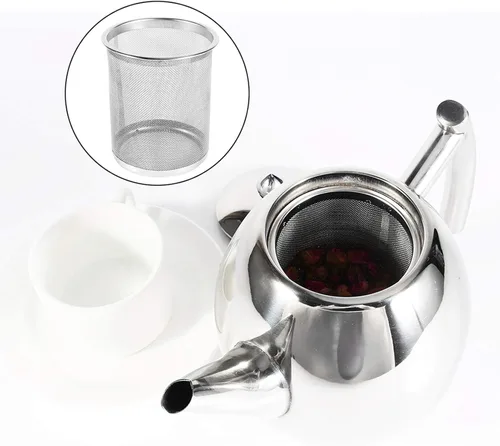 Vista 6 de Tetera de acero inoxidable con tetera para verter, tetera para oficina, hogar, estudio, hacer té o café (33.8 fl oz)