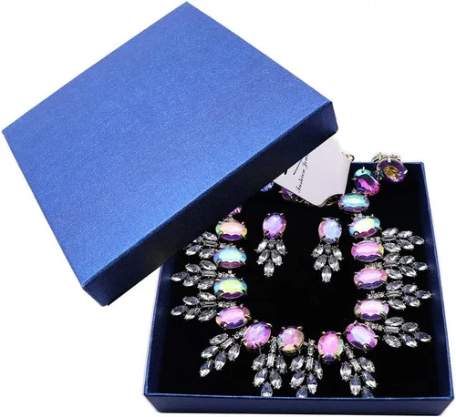Vista 6 de Lux StTreatment - Juego de collar de hoja de cristal para mujer, collar y aretes