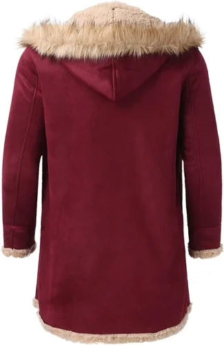 Vista 4 de ADUWOAN Abrigo de piel sintética para hombre, chaqueta de sherpa de gamuza térmica, pesada, de piel sintética, con forro, abrigo para exteriores