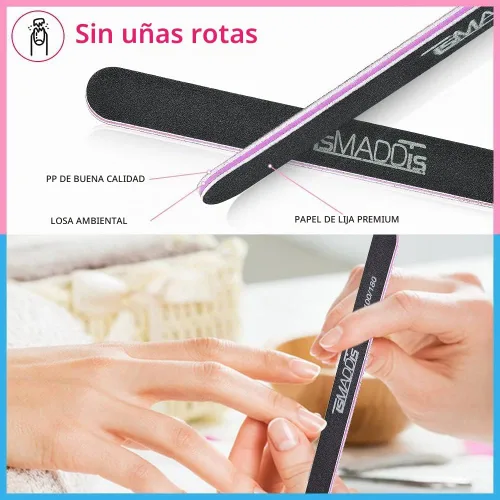 Vista 4 de TsMADDTs - Paquete de 20 limas de uñas de doble cara, lima de manicura de grano 100 180 para uñas artificiales acrílicas naturales para niñas