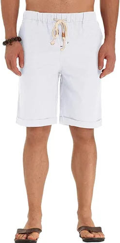 Vista 59 de Sailwind Pantalones cortos de lino para hombre, pantalones cortos casuales de playa con cordón