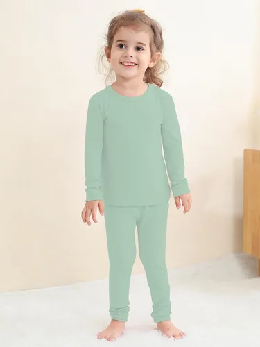 Vista 47 de GUISBY Conjunto de pijama de rayón de bambú para niños y niñas, ajuste cómodo, para uso diario, conjunto de pijama de 2 piezas