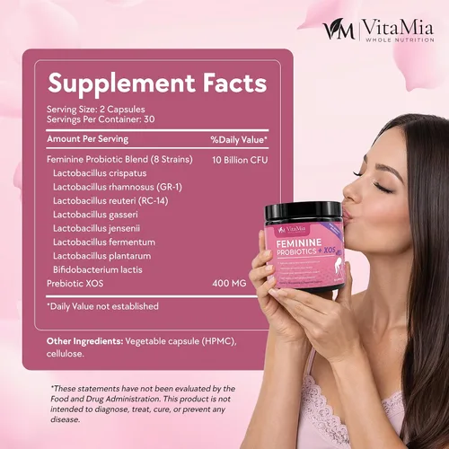 Vista 6 de VitaMia - Probióticos femeninos para mujeres: probióticos para mujeres, cuidado femenino avanzado con 10 mil millones de UFC más prebióticos XOS