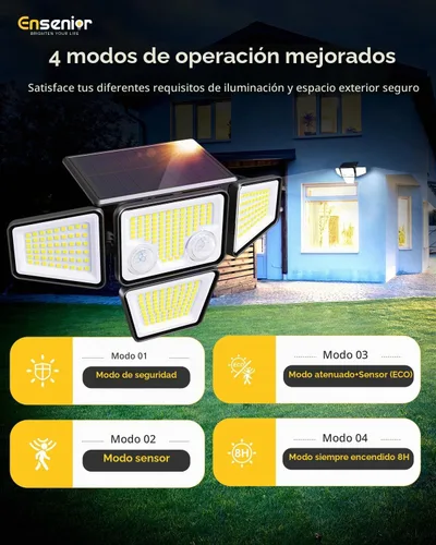 Vista 3 de Ensenior Luces solares para exteriores de 2600 lúmenes, luz exterior con sensor de movimiento y control remoto, impermeable IP65, 279 LED, 4