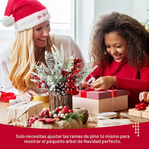 Vista 3 de Hatisan Árbol de Navidad pequeño con adornos de Navidad, piña baya, árbol de Navidad artificial de mesa para decoración de Navidad, hogar