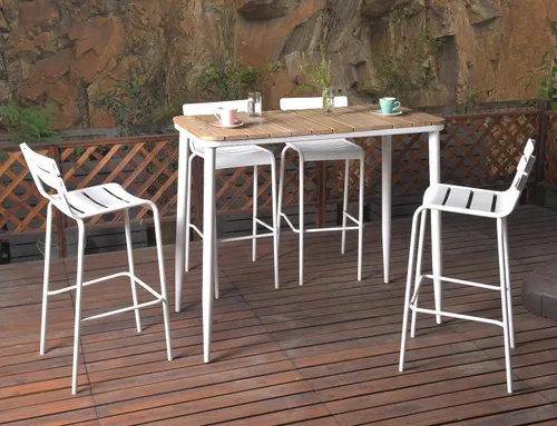 Vista 6 de Taburetes de bar de metal con respaldo, sillas de patio extra altas, silla de café moderna para cocina interior y exterior, taburete de comedor